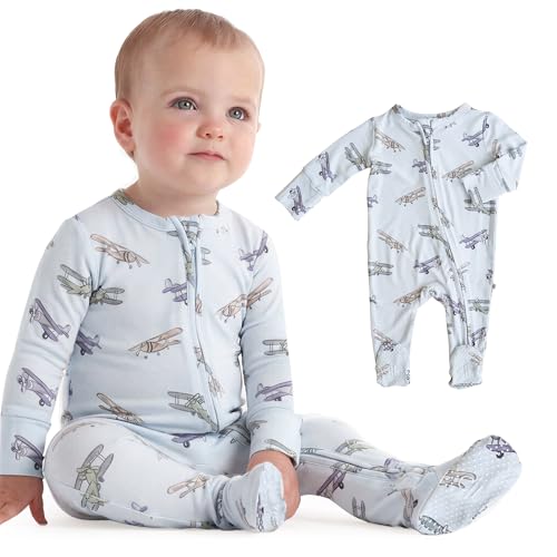 Image of Caden Lane Zippered Baby Footie Pajamas, Soft Onesie Bodysuit with Feet & Double Zipper for Easy Diaper Change, Infant, and Toddler Footed One-Piece Jumpsuit, First Class, 3-6 Months