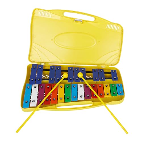 Glockenspiel Professional - Diatónico de 25 teclas de metal para instrumento musical, actualización de xilófono, con dos martillos (amarillo)