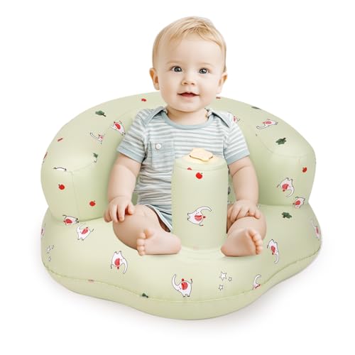 AirSwim Inflatable Baby Seat for Babies 3 Months and Up, Inflatable Baby Chair with Built-in Pump, Simplified Blow Up Chair, Infant Floor Seats for Learning to Sit, Playing, Camping, Elephant