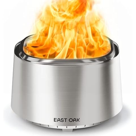 EAST OAK Camber Smokeless Fire Pit 29", Stainless Steel Fire Pits for Outside Large Wood Burning Firepit with Poker & Removable Ash Pan, Portable Bonfire Pit for Patio, Backyard, Chisel Steel Cover
