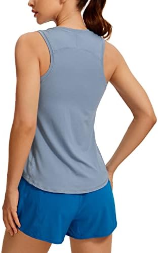 CRZ YOGA Lightweight Tank Top for Women Racerback Sleeveless Workout Tops High Neck Athletic Running Shirts Slate Blue Medium