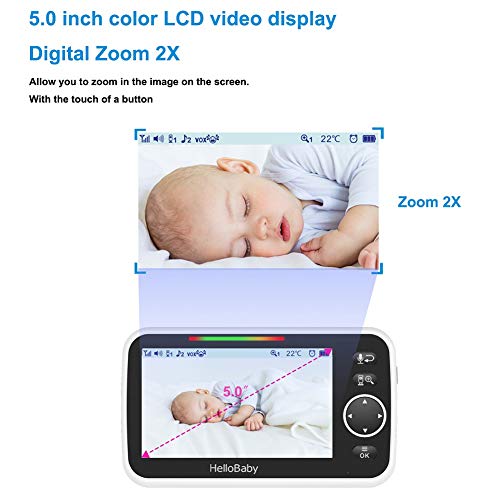 Video Baby Monitor With Camera And Audio, 5" Color Lcd Screen, Hellobaby Monitor Camera, Infrared Night Vision, Temperature Display, Lullaby, Two Way Audio And Vox Mode #TOP7