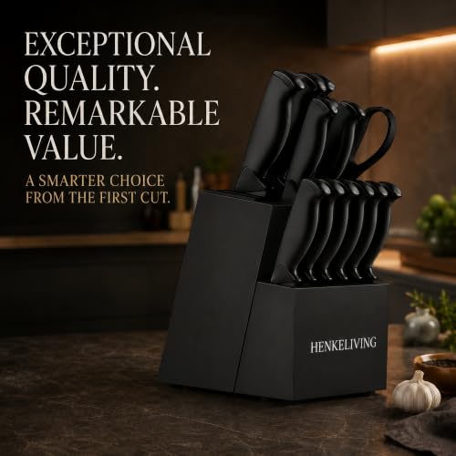 HENKELIVING 14-Piece Black Kitchen Knife Block Set with Built-In Sharpener - image 6