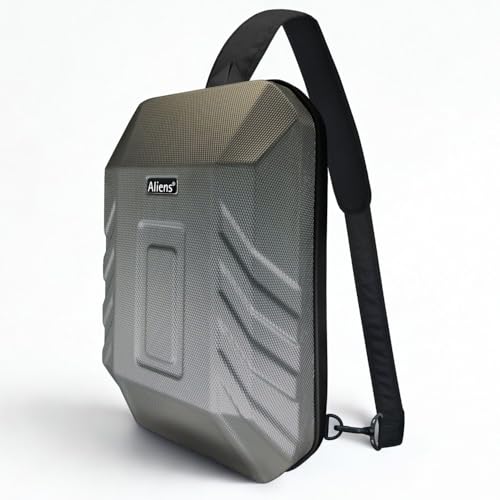 Image of Tukzer ABS Hard Shell Sling Bag Aliens Series 180Open Crossbody Side Shoulder Bag for Mens, Women, Office,Travel,Everyday Mini Backpack for iPad,Tablet,Smartphone,Charger,Headphone,HDD,Camera(02-GRY)
