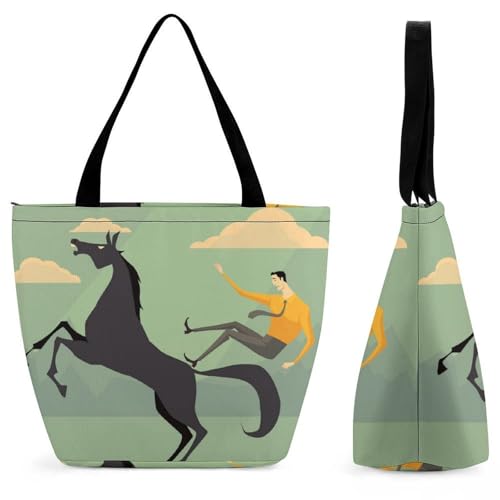 Sac de shopping pour femme avec motif homme et cheval grand format de voyage