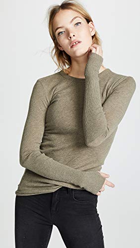 Image of Enza Costa Women's Cashmere Blend Cuffed Crew Top with Thumbholes