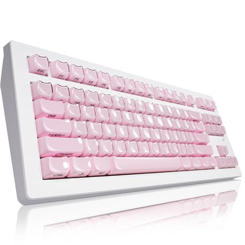 Image of ZORNHER CG870 Wireless Mechanical Keyboard,80% Pink & White Gaming Keyboard, Creamy Keyboard,Cute Jelly Cat Clear Ceramic Jade Keycaps,Girly Aesthetics Kitty Keyboard,Creamy Sounding Linear Switches
