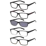 GAMMA RAY READERS 5 Pack Unisex Vintage Readers with Sun Reader Flexible Spring Hinge Reading Glasses for Men and Women – 1.50x