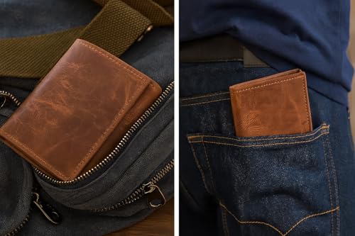 Tri fold Leather Wallet for Men with RFID | Slim Wallets for Men with 1 ID and 6 Credit card slots | Front Pocket Minimalist2