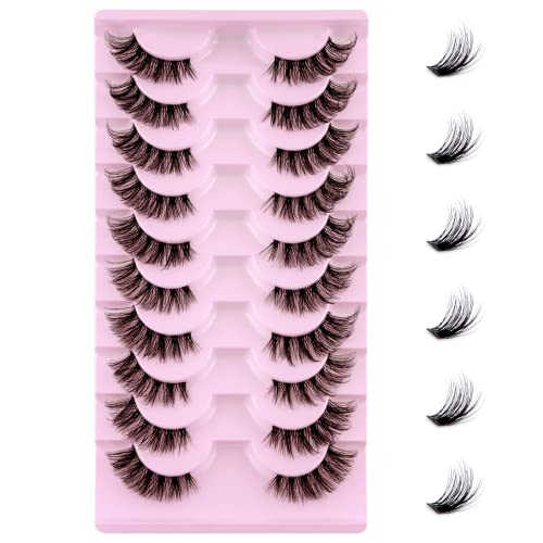 Media Pestañas Postizas 10 pares de Pelo Artificial 3D Multipack, Banda Transparente, Natural Pestañas Falsa Largas Adecuado para Trabajar Citas Fiesta (1002)