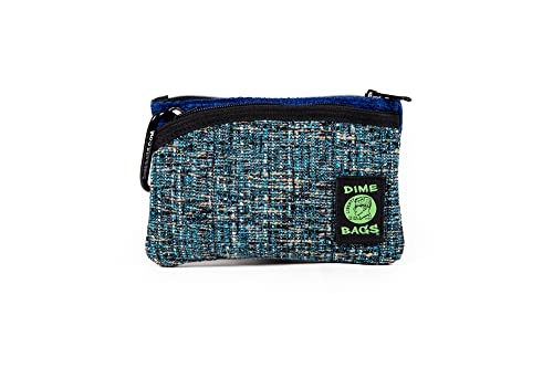 DIME BAGS Hemp Pouch, Compact Tote with Dual Zippered Compartments, Travel Wallet with Carabiner Clip & Interchangeable Patch, Coin Bag Zipline (8 inch, Midnight)