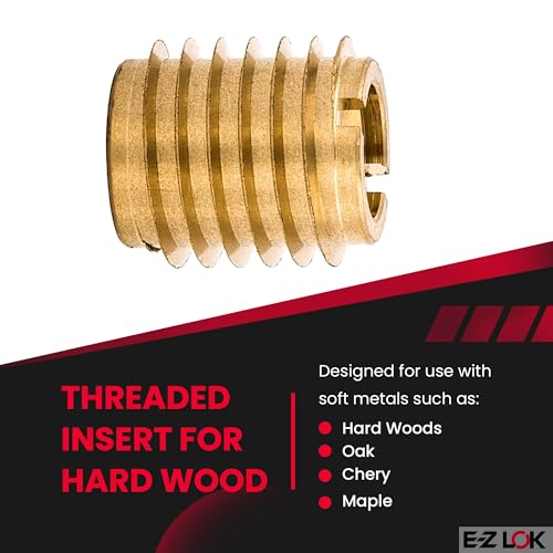 E-Z LOK Knife Threaded Insert for Hard-Wood, Brass Thread Inserts, M5-0.8 Internal Threads, 0.500\" Length Pack of 10