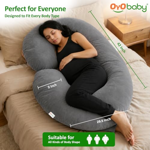 Image of OYO BABY Maternity Pillows for Pregnant Women with Washable Premium Velvet Cover| Maternity Pillow with Removable Cover | Pregnancy Pillows for Sleeping | C-Shaped Maternity Pillow (Grey Color)