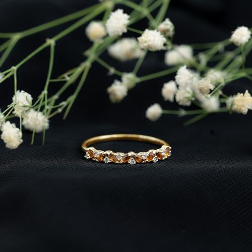 Natural Citrine Diamond Wedding Band, AAA Quality, Certified Citrine Anniversary Ring - With Jewelry Box3