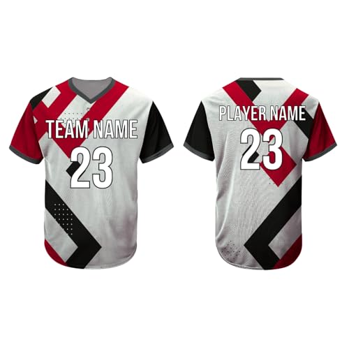 SGS SPORTS GEAR SWAG Custom Baseball Jersey, Personalized Short Sleeve & Sleeveless Jerseys with Name/Number, Uniform Set for Men, Women, Youth, and Kids, Black - Red - Gray