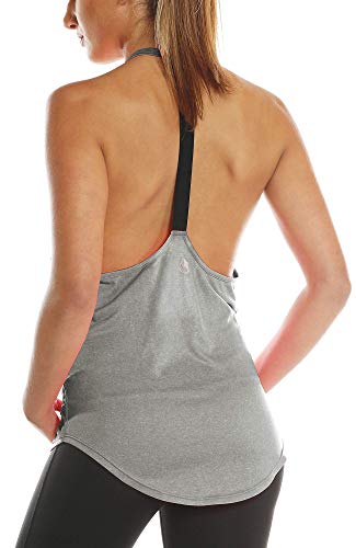 icyzone Camisetas de Entrenamiento para Mujer, Camisetas de Yoga para Gimnasio, Camiseta sin Mangas Deportiva para Correr (S, Gris) Cover