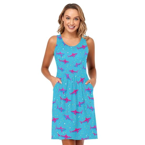 Image of ALAZA Women's Summer Dress Sun Dress Sleeveless with Pockets