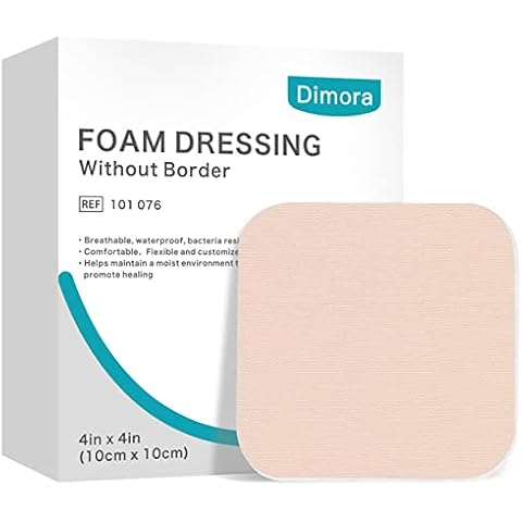 Dimora Foam Dressing, Sterile Non-Adhesive Hydrophilic Pads, Highly Absorbent 4"x4"(10 cm*10 cm) Pack of 10 Square Waterproof Dressing for Wound Care Cover
