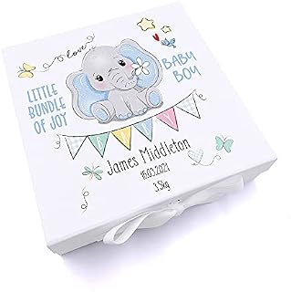 ukgiftstoreonline Personalised Baby Boy Gift Keepsake Memory Box Elephant Design (Medium)