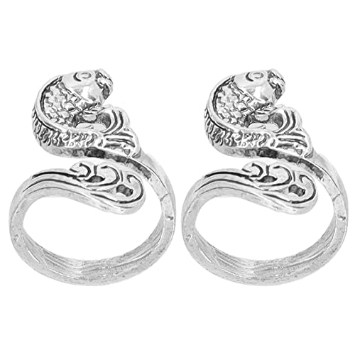 DriKou 2Pcs Koi Carp Ring, Size Adjustable Exquisite Retro Stainless Steel Hypoallergenic Adjustable Good LUCK Koi Fish Ring for Men Boys for Gift Decoration