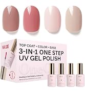 NAILOG Gel Nail Polish Set - 4 Colors Top Coat Color Gel Base 3-In-1 Soak Off UV Gel Polish Kit f...