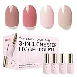 NAILOG Gel Nail Polish Set - 4 Colors Top Coat Gel Base 3-In-1 Soak Off UV Gel Polish Kit for Home DIY & Christmas Gifts, Rose Whisper