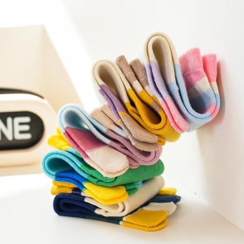 Kids Cotton Toe Socks, Five Finger Socks Rainbow Striped Crew Socks for Children 2-10 Years, 6 Pairs3