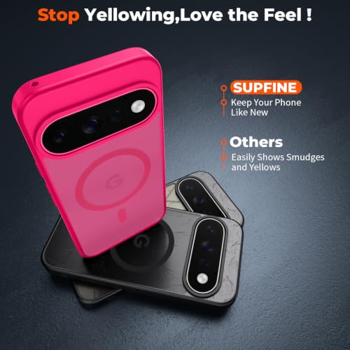 Image of SUPFINE Magnetic for Google Pixel 11 Pro XL Case - Hot Pink | With Screen Protector,Translucent Matte,Built-in Magnets,Military Grade Drop Protection,Shockproof Phone Cover