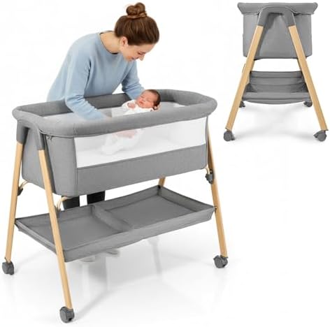 Moby-System Babybett Mili – Reisebett 0–6 Monate, Klappbar mit Matratze, Netzseiten, Stauraum, Rollen mit Bremse, Leicht & Stabil, Grau, Neugeborene, Beistellbett oh...