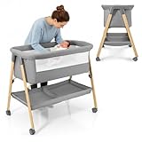 Moby-System Babybett Mili – Reisebett 0–6 Monate, Klappbar mit Matratze, Netzseiten, Stauraum, Rollen mit Bremse, Leicht & Stabil, Grau, Neugeborene, Beistellbett ohne Bohren, 9 kg Max.