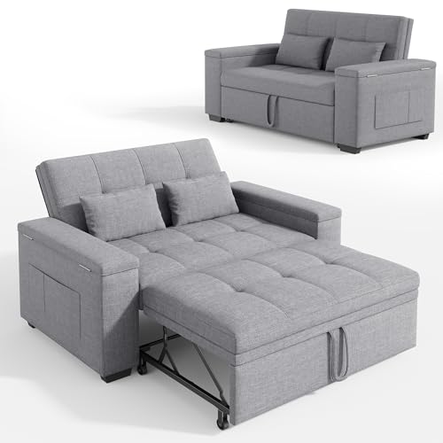 Xbro Sofa rozkładana 2-osobowa 156 cm, 3-pozycyjna regulowana sofa z miejscem do przechowywania i oparciem, kompaktowa sofa do salonu, studia, mała przestrzeń, 156 x 74 x 84 cm (szara)