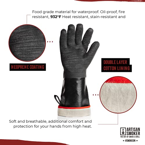 Bbq Gloves Extreme Heat Resistant, Black Grilling Gloves With Breathable Cotton Lining, Waterproof, Fireproof, Oil Resistant Non-Slip, Smoker Grill Gloves, Great For Frying Cooking Oven Pit Barbecue #TOP5