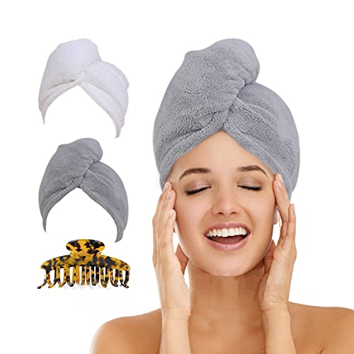 Microfiber Hair Towel, Hair Turbans for Wet Hair, Magic Instant Dry Hair Towel for Curly Hair, Anti Frizz Hair Towel Wrap for Women, Super Absorbent Microfiber Towel for Long Thick Hair 2 Pack