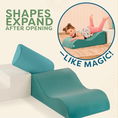 Image of B. toys WonderShapes Foam Climbing Set, 3-Piece Indoor Play, Stair Foam | Includes stair, wavy ramp, and half-cylinder with removable machine-washable covers and easy-grip handles, Foam, 12+ Months