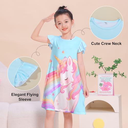 ICOSY Girls Nightgowns Toddler Girls Pajamas Flutter Sleeve Princess Nightgown Clothes for Girl Casual Dress4