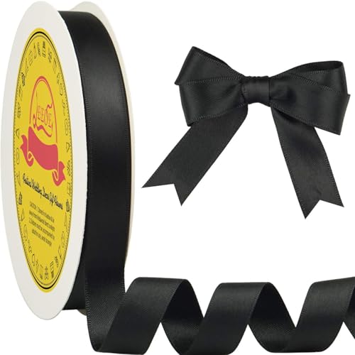 Image of Double Face Black Satin Ribbon 5 /8 inch X 50 Yards Polyester Black Ribbon for Gift Wrapping Very Suitable for Weddings Party Invitation Decorations and More