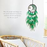 Dreamlike Moon Dream Catchers Wall Decor Crescent Tree of Life Chakras Dream Catcher with Agate & Crystal Stone Handmade Green Feather Dreamcatchers Wall Hanging for Girls Bedroom Blessing Gift - Image 5