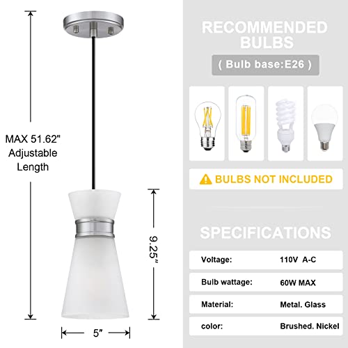 Dolaimy House 3 Pack 1 Light Modern Cylindrical Pendant Light With Frosted Glass Brushed Nicekl Finish Hanging Pendant Lighting Fixture For Kitchen Island Sink Dining Room Bar #TOP3