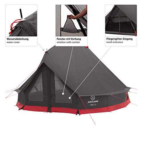 Justcamp Bell Tipi Tent Camping voor groepen, families, Pyramid tent kamperen (6, 8, 10, 12 personen) - Afbeelding 8