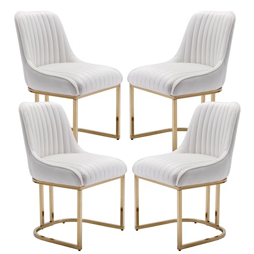 Chairus Juego De 4 Sillas De Comedor Terciopelo Sillas Cocina Modernas Con Patas Doradas, Sillas Restautante Elegante Sin Brazos Para Salón Cafetería Recepción, Blanco Chairus Juego De 4 Sillas De Comedor Terciopelo Sillas Cocina Modernas Con Patas Doradas, Sillas Restautante Elegante Sin Brazos Para Salón Cafetería Recepción, Blanco