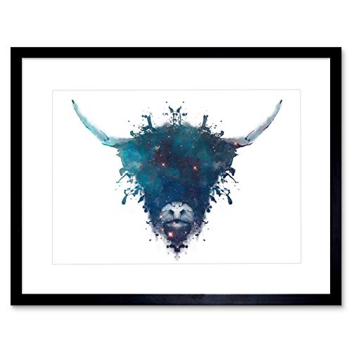 Graphic Ink Splat Highland Cow Framed Picture Art