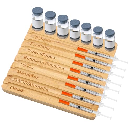 Image of Geelin 1 Pcs Aesthetic Practitioner Syringe Tray with 8 Slots Label Bamboo Vial Holder Syringe Preparation Tray, 2-in-1 Combination Medical Supply Storage for Aestheticians, Nurses (Retro,Burlywood)