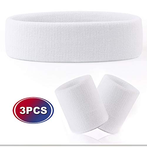 VENI MASEE - Juego de muñequeras y cinta para el pelo de felpa; absorben el sudor mientras se practica deporte, muñequeras y cinta deportivas, A3 blanco (1 diadema+2 pulseras).