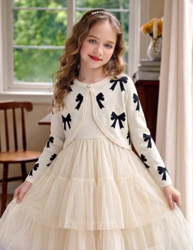 Image of Arshiner Girls Open Front Shrug Cardigan Knit Bolero with Button Closure