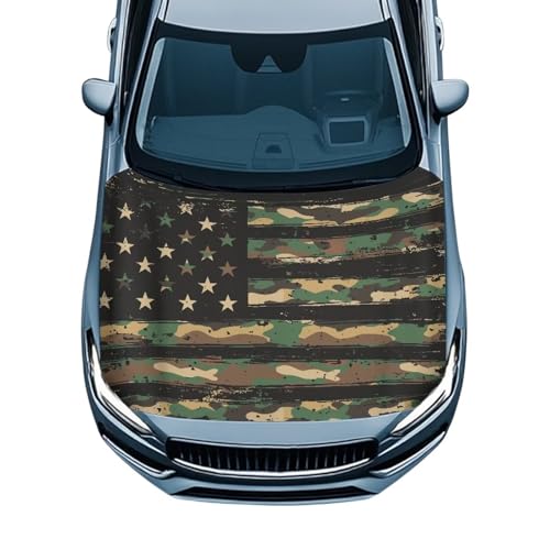 Image of Camo American Flag Car Hood Cover Polyester Elastic Fabrics Can be Washed Suitable for SUV Trucks Universal for Cars
