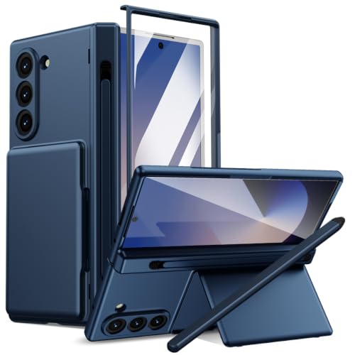 Coque Z Fold 5 antichoc avec protection écran verre et stylet inclus bleu foncé