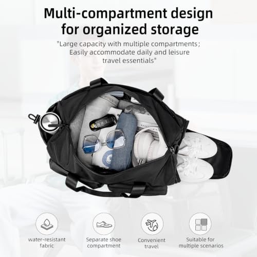 Image of Golden Wolf Duffle Bag with Shoe Compartment | 28L Sports Travel Bag | Water Resistant Polyester | 5 Compartments | Detachable Padded Shoulder Strap | Gym, Travel & Weekend Trips, Black