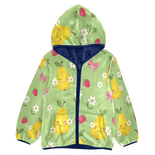 Fruit Floral Bow Background Toddler Fleece Jacket Girl Boys Hooded Fleece Jacket Coat Warm Outwear Zip-up 3-10T