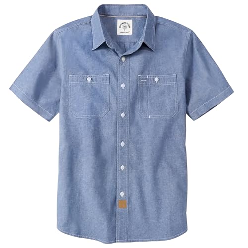 Dubinik® Chemise Homme Manches Courtes en Chambray Coton Léger Coupe Regular Deux Poches Style Urbain Décontracté Bleu Clair XL