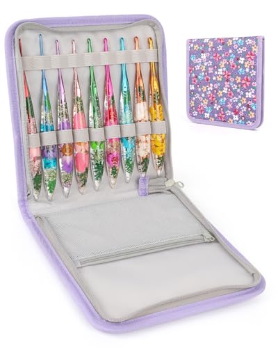 Image of Coopay Crochet Hook Set, 9 PCS Crochet Hooks with Case (2.0mm-6.0mm), Floral Resin Grips - Beautiful & Ergonomic, Great for Crocheting Blankets, Dolls, Shawls, Hats, Scarves (B-J)